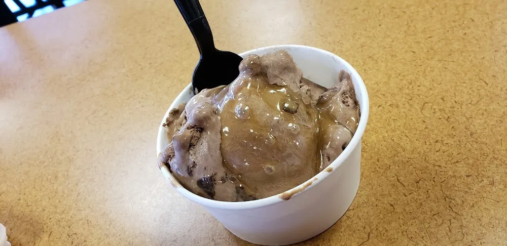 Chocolate Brownie Ice Cream with Hot Caramel